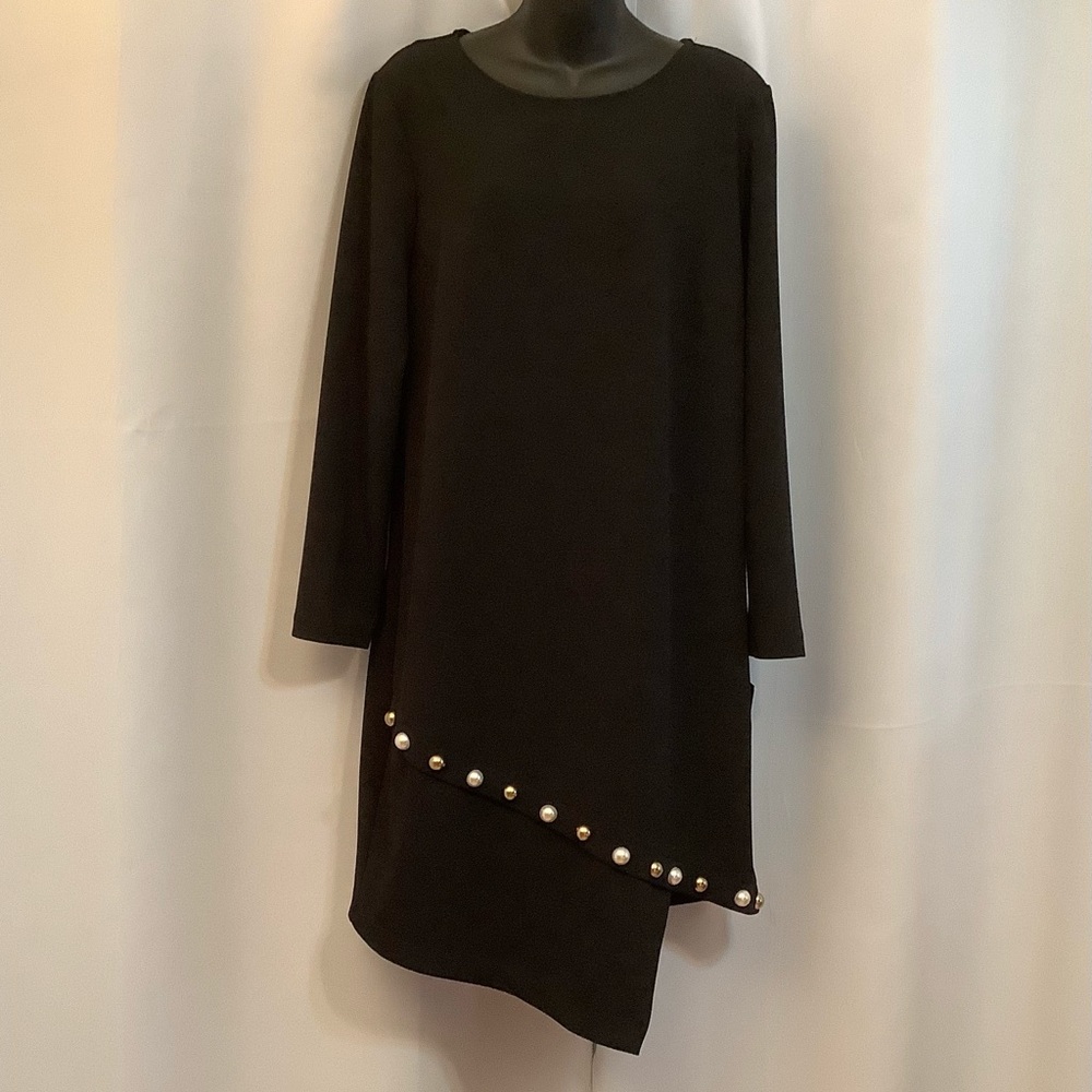 MSK Dress Women’s Large Asymmetrical Fitted Midi Embellished Black